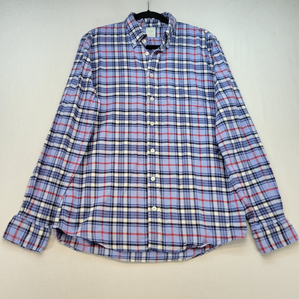 Brooks Brothers Button Down Mens M Blue Plaid Slim Fit Cotton Long Sleeve Shirt
